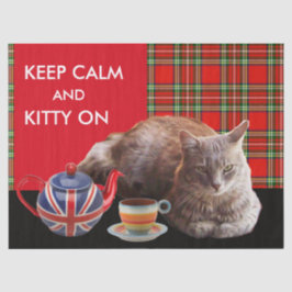 "HOP CALM AND KAT ON", RED TARTAN, CAT TEA PARTIJ TISSUEPAPIER