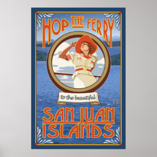 Hop de veerboot - San Juan-eilanden, WA-reisposter Poster
