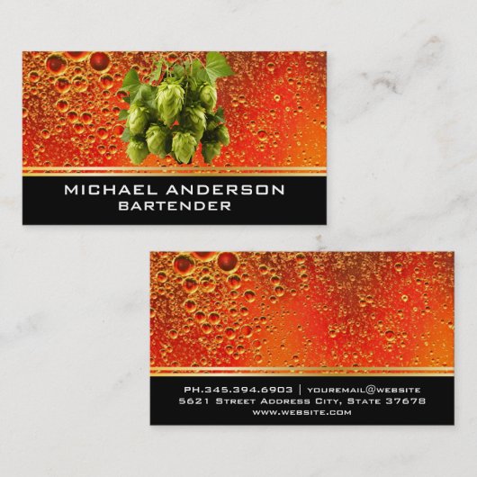 Hop en gerst Amber Ale bier Visitekaartje (Voorkant / Achterkant)