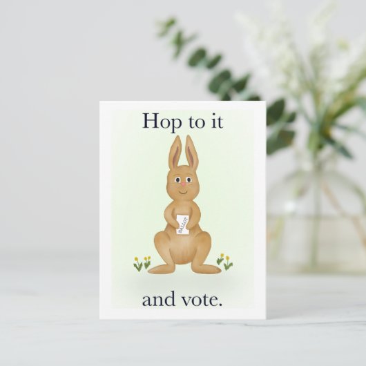Hop erin en stem briefkaart (Staand voorkant)