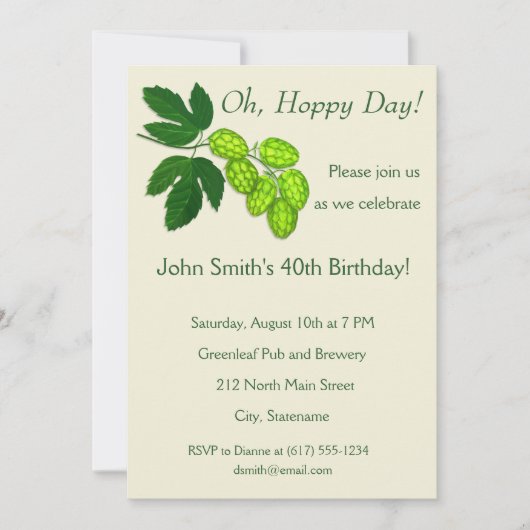 Hop Flowers Botanical Art Party Invitation Kaart (Voorkant)