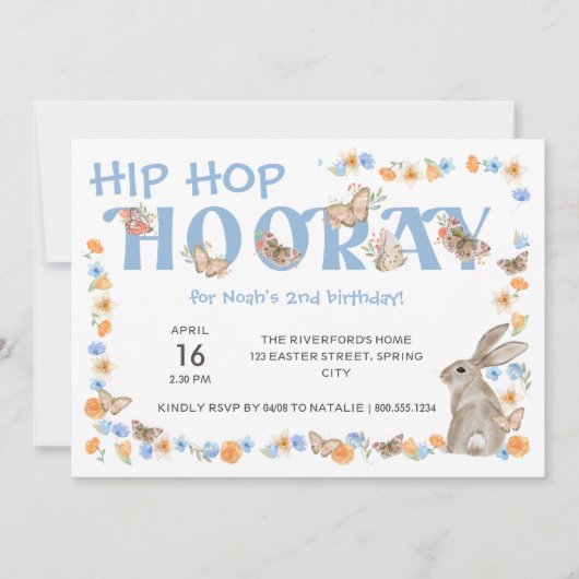 Hop Hooray Bunny en Butterfly Boy's Birthday Kaart (Voorkant)