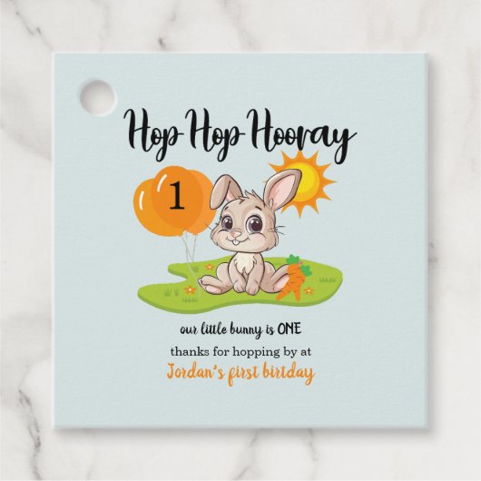 Hop Hooray Schattige wat konijn 1e verjaardag Bedankjes Labels (Voorkant)