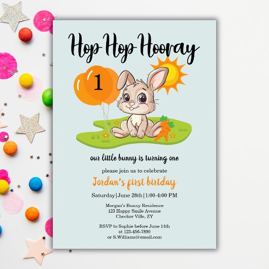 Hop Hooray Schattige wat konijn 1e verjaardag Kaart