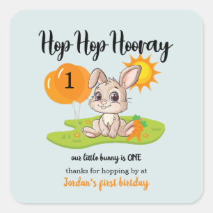 Hop Hooray Schattige wat konijn 1e verjaardag Vierkante Sticker