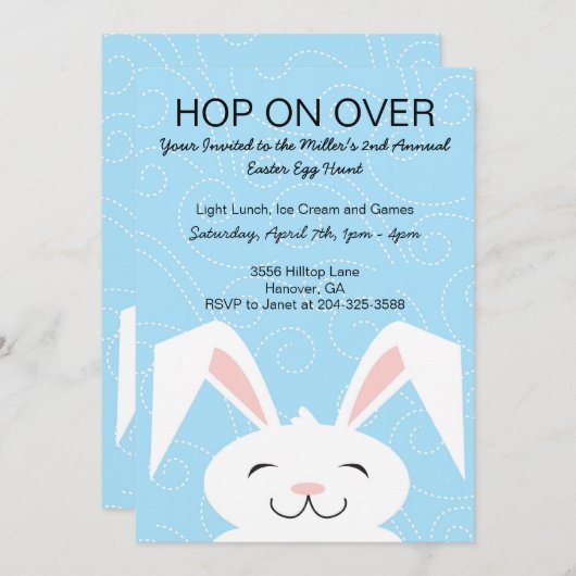 Hop Hop Bunny Rabbit Easter Party Invitation Kaart (Voorkant / Achterkant)