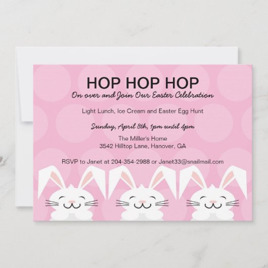 Hop Hop Bunny Rabbit Easter Party Invitation Kaart (Voorkant)