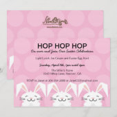 Hop Hop Bunny Rabbit Easter Party Invitation Kaart (Voorkant / Achterkant)
