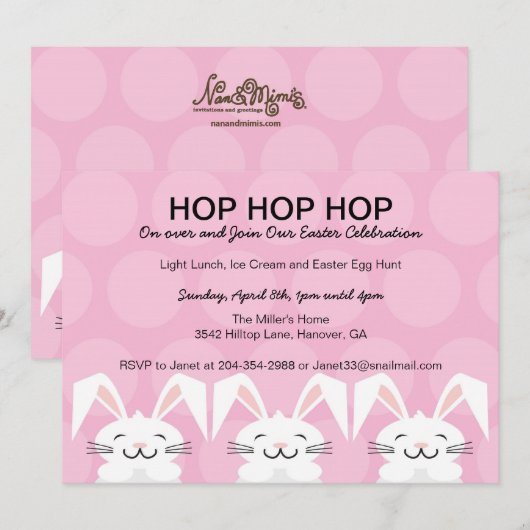 Hop Hop Bunny Rabbit Easter Party Invitation Kaart (Voorkant / Achterkant)