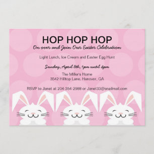 Hop Hop Bunny Rabbit Easter Party Invitation Kaart