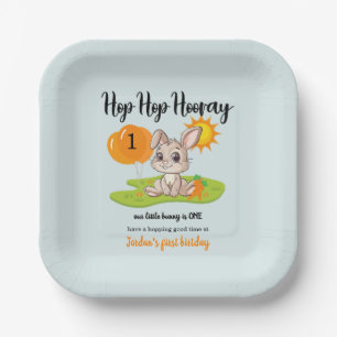 Hop Hop Hoera Leuk Konijntje 1e verjaardag Papieren Bordje