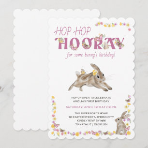 Hop Hop Hooray Bunny en Butterfies Birthday Kaart