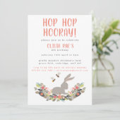 Hop Hop Hooray Rabbit Birthday Party Invitation Kaart (Staand voorkant)