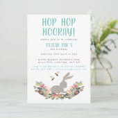 Hop Hop Hooray Rabbit Birthday Party Invitation Kaart (Staand voorkant)