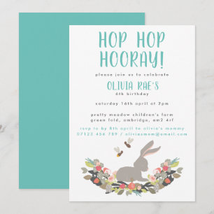 Hop Hop Hooray Rabbit Birthday Party Invitation Kaart