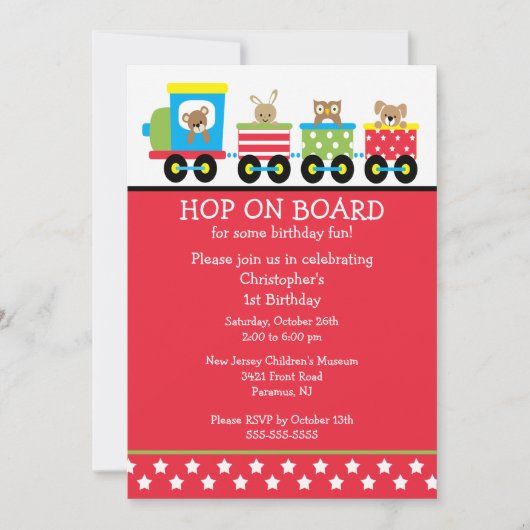 Hop in board Birthday Train Invitation Kaart (Voorkant)