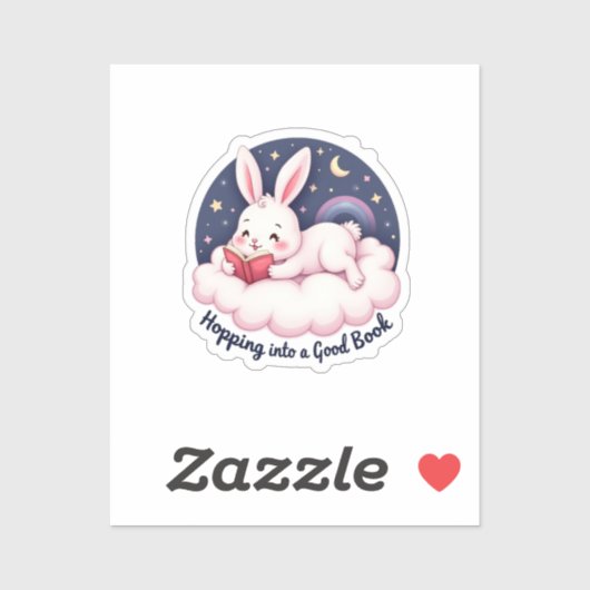 Hop in een goed boek - Schattige konijn Sticker (Vel)