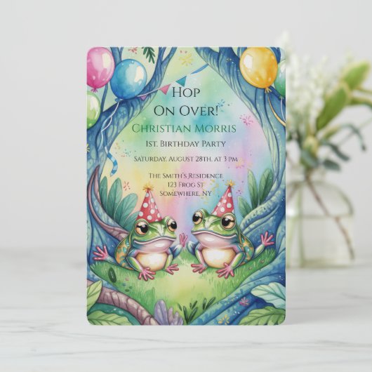 Hop On Over Birthday Party Kaart (Staand voorkant)