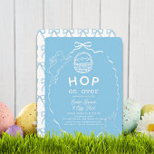 Hop on Over Blue Bow Bunny Easter Brunch Kaart
