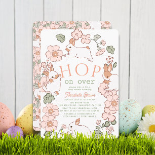 Hop on Over Bunny Boho Bloemen Meisje Baby Shower Kaart