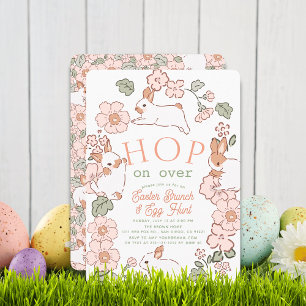 Hop on Over Bunny Boho Bloemstuk Pasen Brunch Kaart