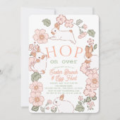 Hop on Over Bunny Boho Floral Easter Brunch Kaart (Voorkant)