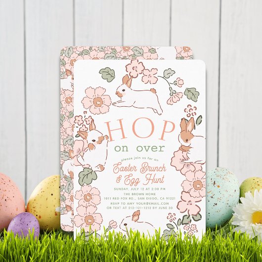Hop on Over Bunny Boho Floral Easter Brunch Kaart
