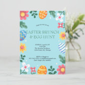 Hop on Over Easter Brunch Egg Hunt Bunny Floral Kaart (Staand voorkant)