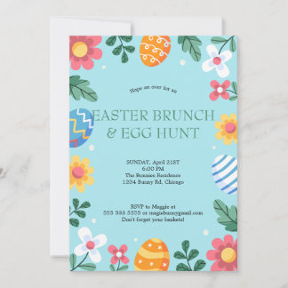 Hop on Over Easter Brunch Egg Hunt Bunny Floral Kaart