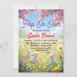 Hop on Over Easter Floral  Bunny Spring Brunch Kaart