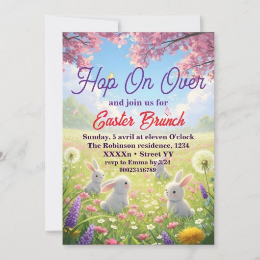 Hop on Over Easter Floral Bunny Spring Brunch Kaart (Voorkant)