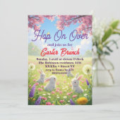 Hop on Over Easter Floral Bunny Spring Brunch Kaart (Staand voorkant)
