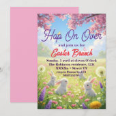 Hop on Over Easter Floral Bunny Spring Brunch Kaart (Voorkant / Achterkant)