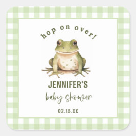 Hop On Over Frog Theme Baby shower Vierkante Sticker