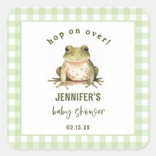 Hop On Over Frog Theme Baby shower Vierkante Sticker