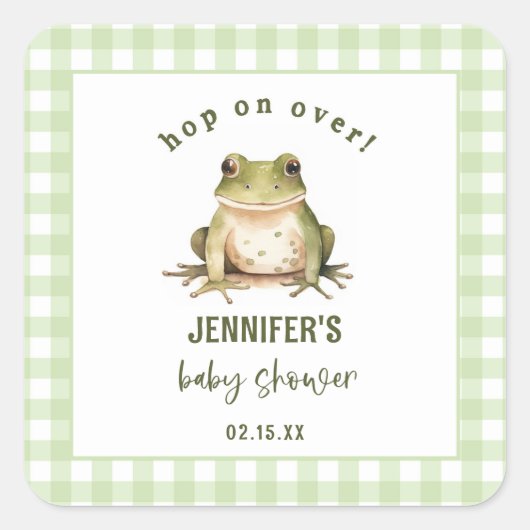 Hop On Over Frog Theme Baby shower Vierkante Sticker (Voorkant)