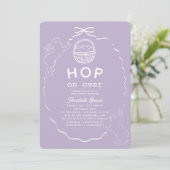 Hop on Over Lavender Bow Bunny Baby Shower Kaart (Staand voorkant)