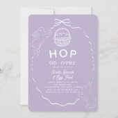 Hop on Over Lavender Bow Bunny Easter Brunch Kaart (Voorkant)