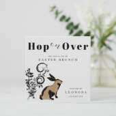 Hop On Over Modern Bunny Pasen Brunch Kaart (Staand voorkant)