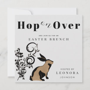 Hop On Over Modern Bunny Pasen Brunch Kaart