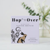 Hop On Over Modern Konijn Pasen Brunch Kaart (Staand voorkant)