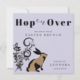 Hop On Over Modern Konijn Pasen Brunch Kaart