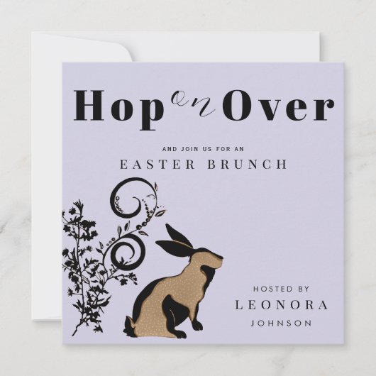 Hop On Over Modern Konijn Pasen Brunch Kaart (Voorkant)
