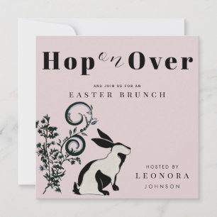 Hop On Over Modern Konijn Pasen Brunch Kaart