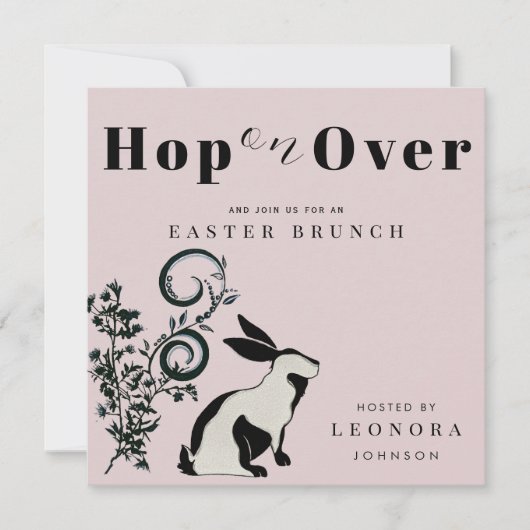 Hop On Over Modern Konijn Pasen Brunch Kaart (Voorkant)