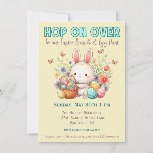 Hop On Over Pasen Brunch en Ei Hunt Kaart (Voorkant)