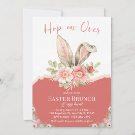 Hop On Over Roze Beige Waterverf Paasbrunch Kaart
