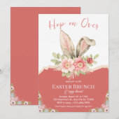 Hop On Over Roze Beige Waterverf Paasbrunch Kaart (Voorkant / Achterkant)