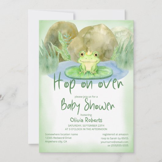 Hop on over Waterverf Princess Frog Baby shower Kaart (Voorkant)