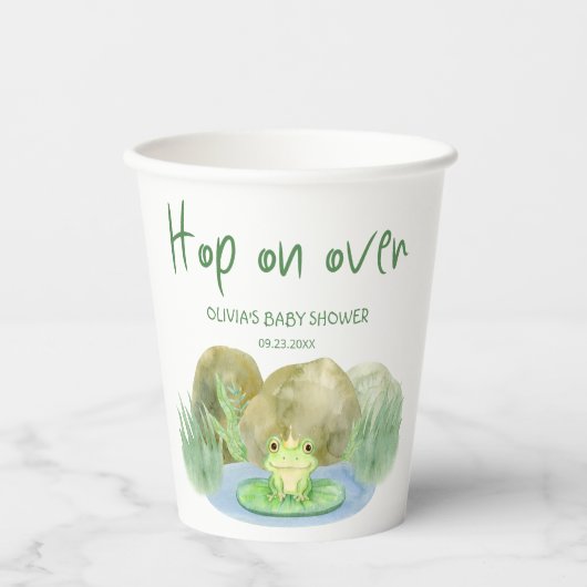 Hop on over Waterverf Princess Frog Baby shower Papieren Bekers (Voorkant)